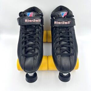 Riedell R3 Cayman Roller Skates Black Yellow Size 6 Radar Derby Quad Speed